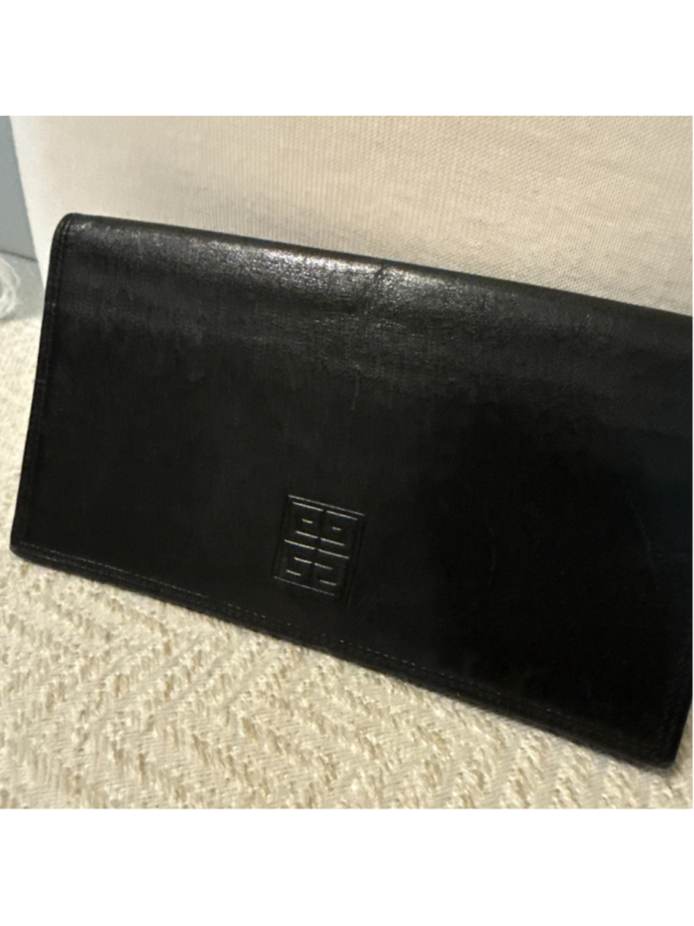 Givenchy Black Lambskin & Patent Leather Bi fold Long Wallet Snap Zip Side Pouch